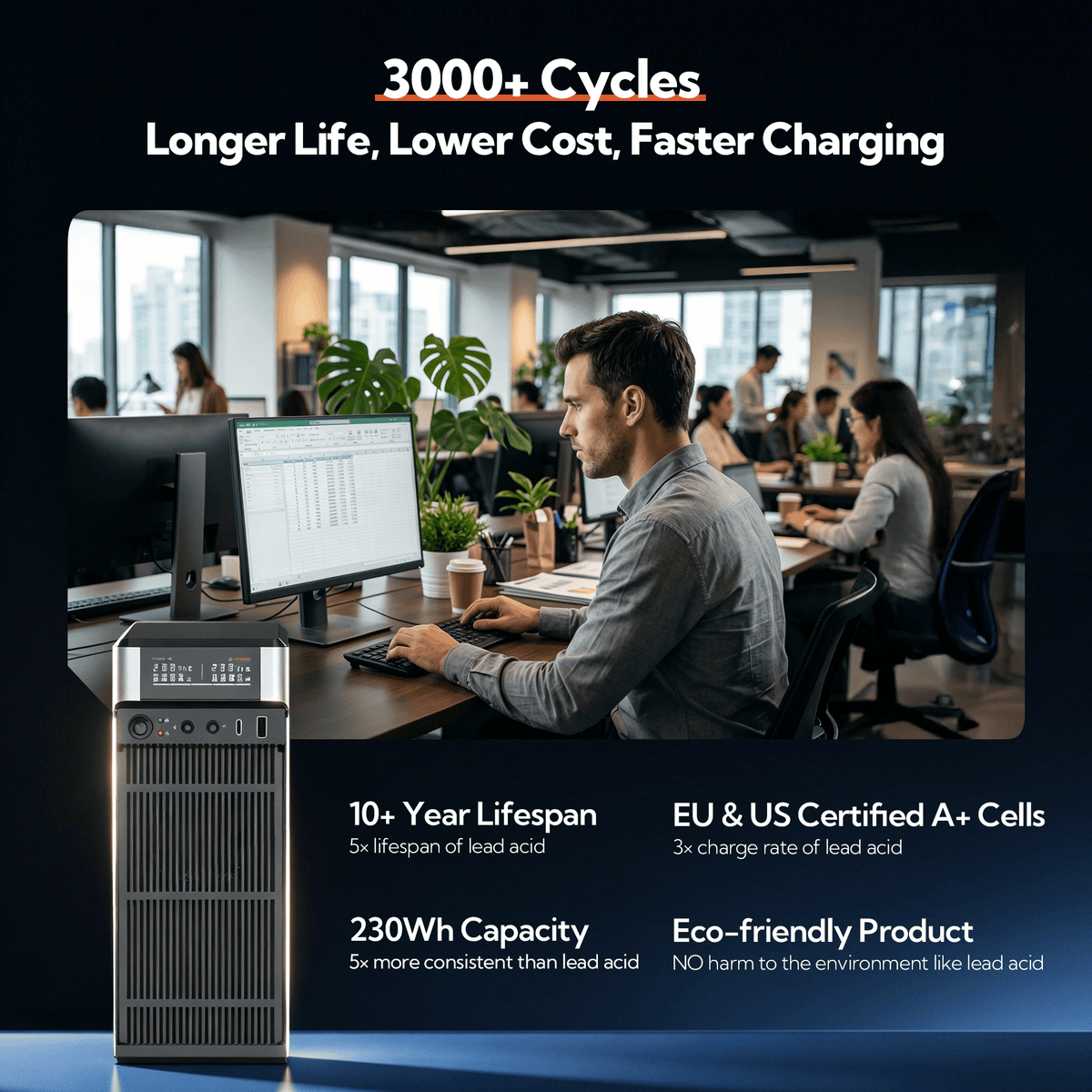 EverAmp 1500VA/1000W LiFePO₄ UPS – Metal Gray