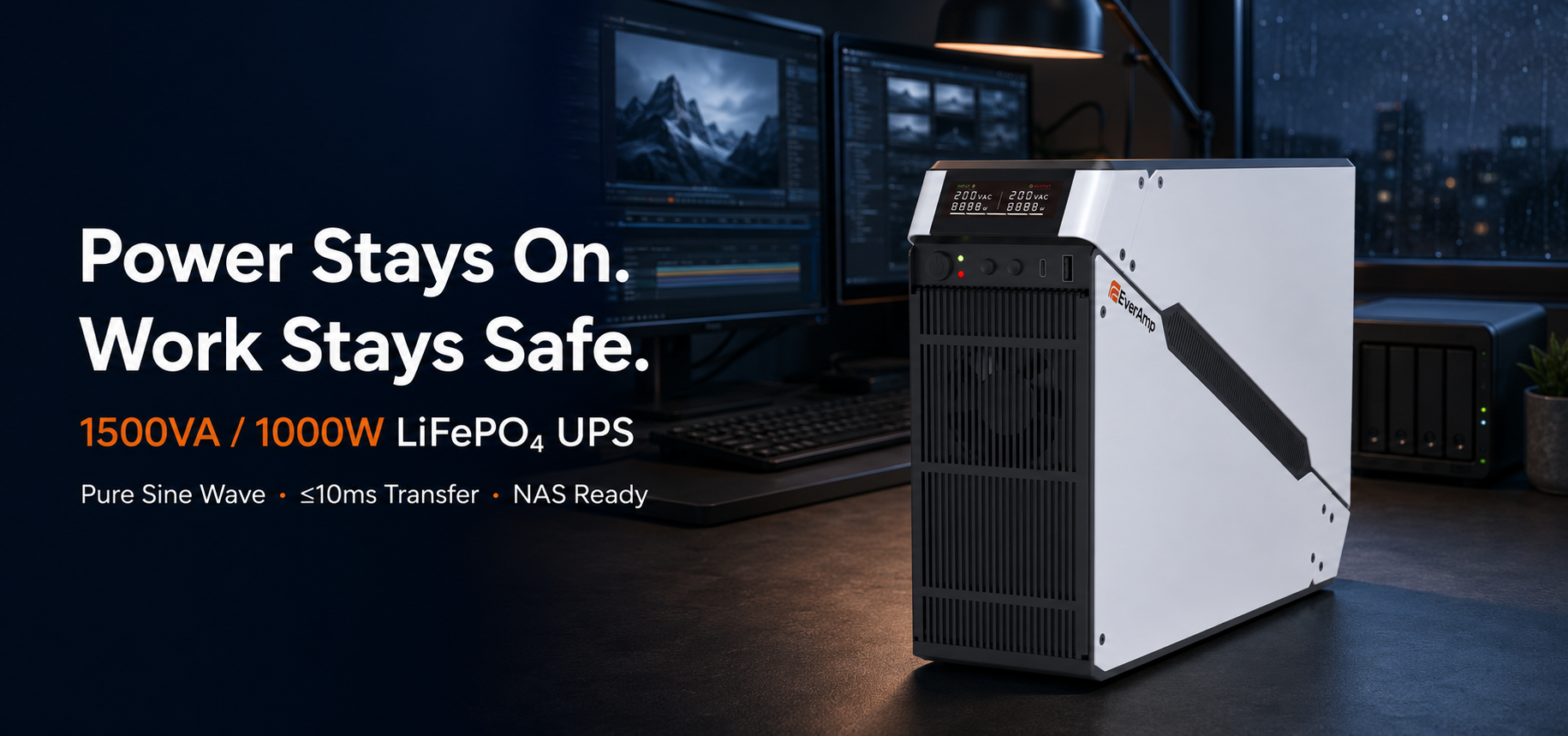 EVERAMP 1500VA/1000W LiFePO₄ UPS – White